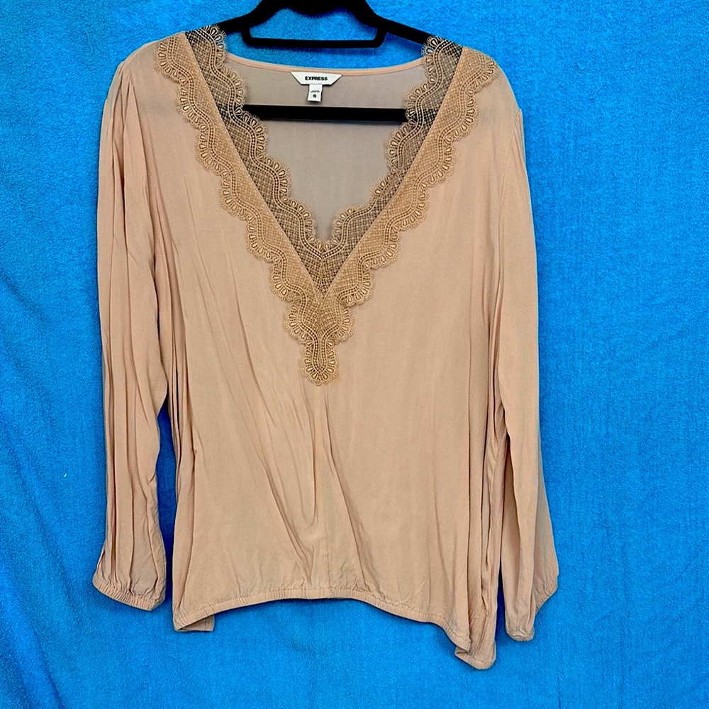 Express Tan Lace Trim Blouse